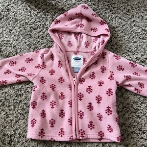 Old Navy Pink Hooded Fleece Jacket with Floral Pattern